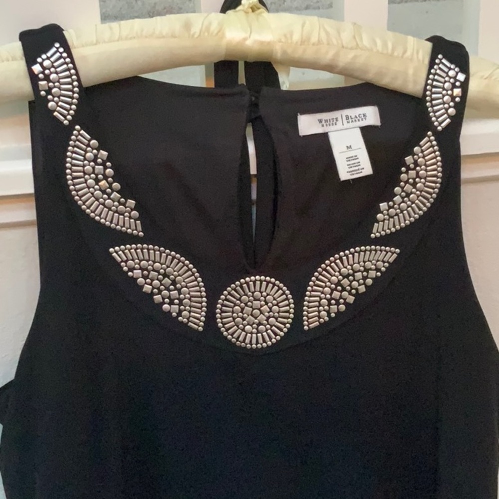 White House Black Market Black Sleeveless Dress with Silver Beaded Neckline